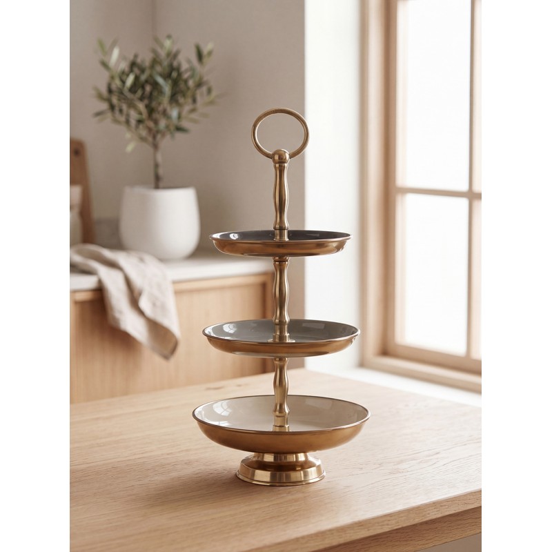 Clayre & Eef Etagère 3 laags Ø 18x35 cm Grijs Stainless Steel