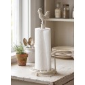 Clayre & Eef Porte-rouleau de cuisine Coq Ø 18x43 cm Blanc Fer