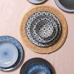 Clayre & Eef Piatto da cena Ø 26 cm Nero Bianco Ceramica