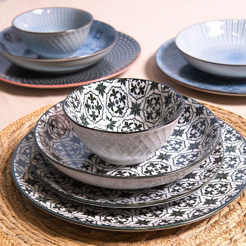 Clayre & Eef Dinner Plate Ø 26 cm Black White Ceramic