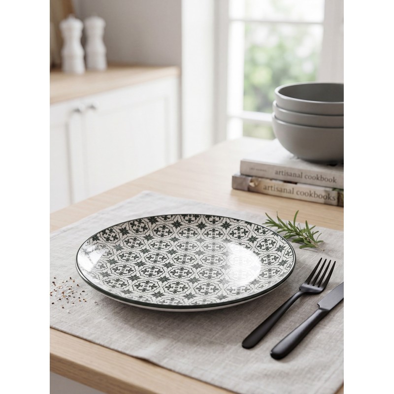 Clayre & Eef Assiette à dîner Ø 26 cm Noir Blanc Céramique