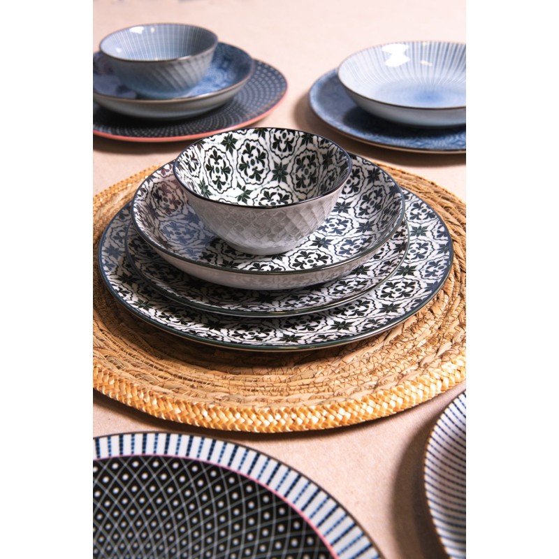 Clayre & Eef Dinerbord Ø 26 cm Zwart Wit Keramiek