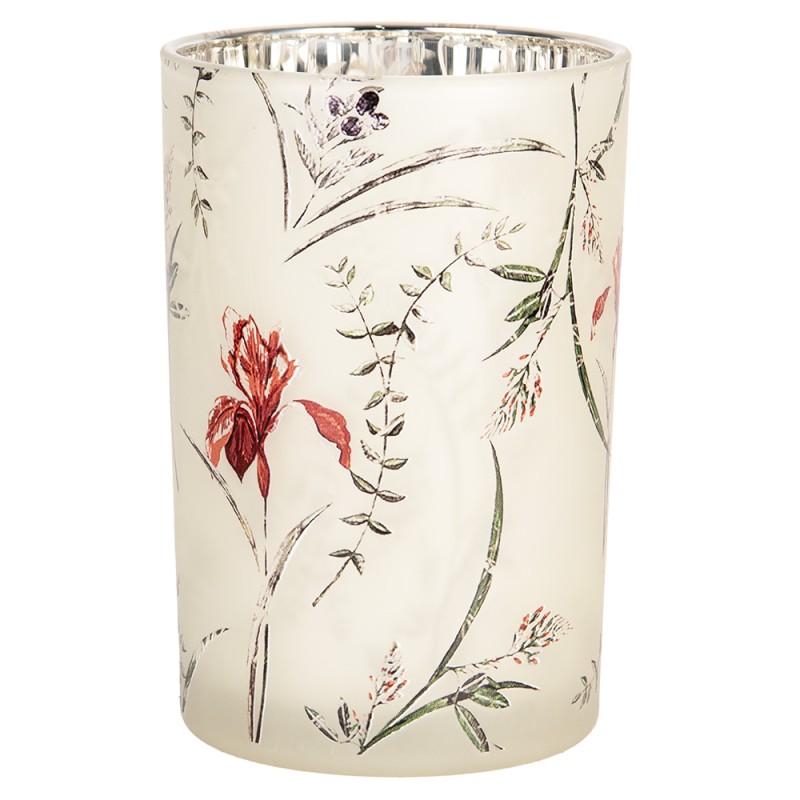 Clayre & Eef Tealight Holder Ø 12x18 cm Beige Glass Flowers