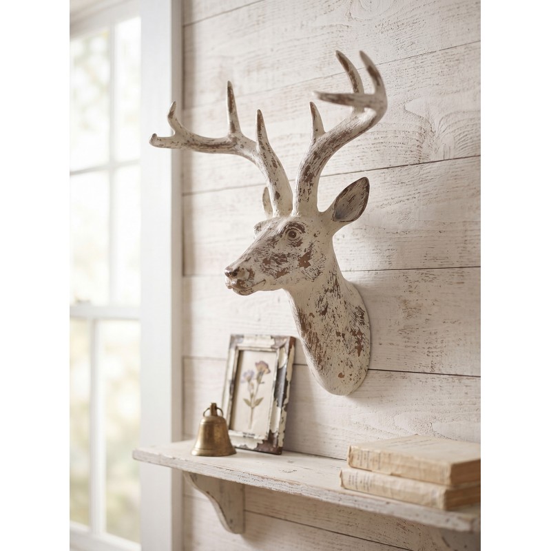 Clayre & Eef Decorazione murale Cervo 33x16x37 cm Beige Plastica