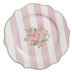 Clayre & Eef Ontbijtbord Ø 20 cm Roze Wit Porselein Rozen