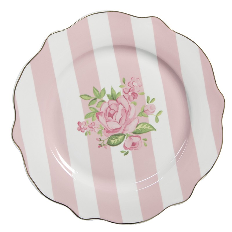 Clayre & Eef Assiette de petit d‚jeuner Ø 20 cm Rose Blanc Porcelaine Roses