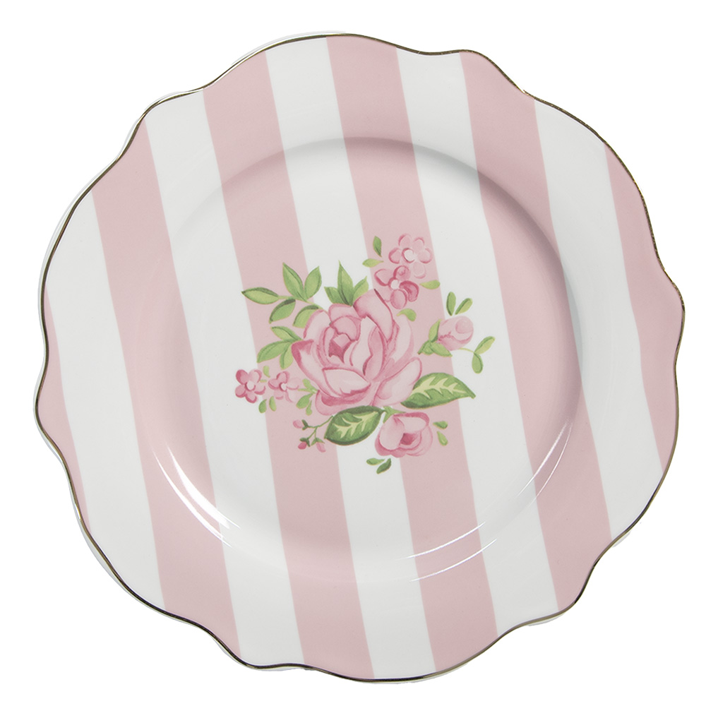 Clayre & Eef Ontbijtbord Ø 20 cm Roze Wit Porselein Rozen afbeelding