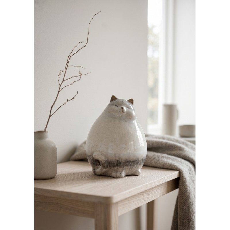 Clayre & Eef Image de décoration Chat 14x13x18 cm Gris Céramique