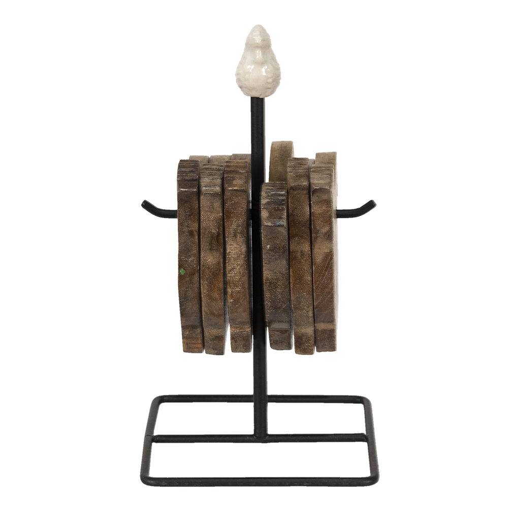 Clayre & Eef Onderzetters voor Glazen Kip 11x11x22 cm Bruin Hout afbeelding