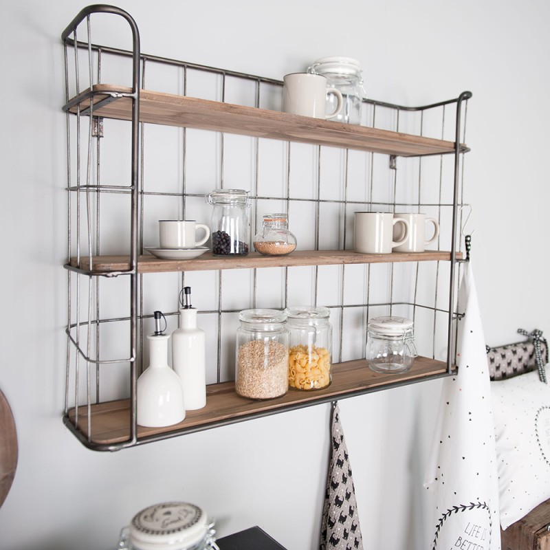 Clayre & Eef Scaffale da parete 85x20x64 cm Marrone Legno