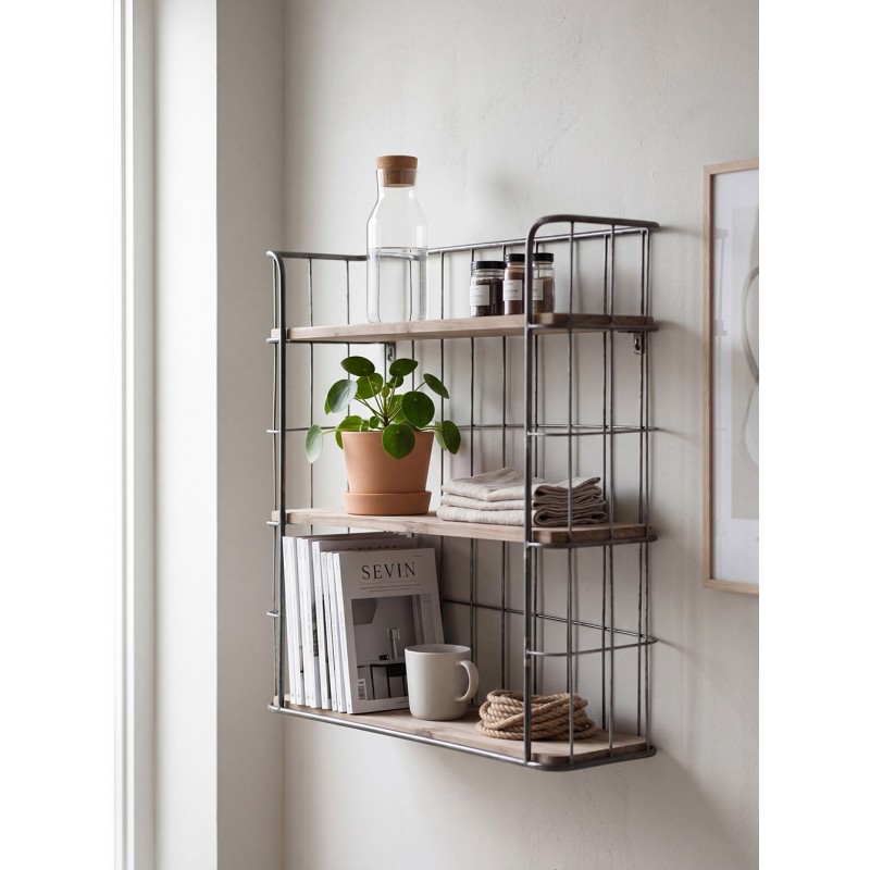 Clayre & Eef Scaffale da parete 85x20x64 cm Marrone Legno