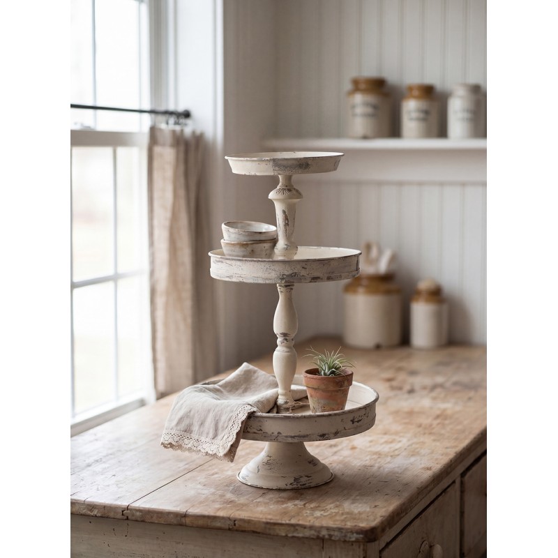 Clayre & Eef Etagere 3 layer Ø 40x75 cm Beige Metal