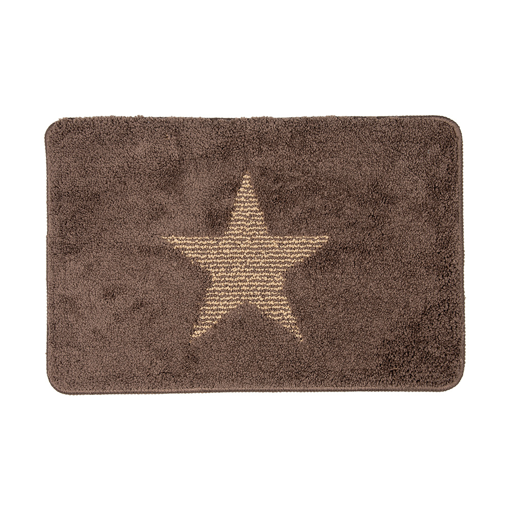 Clayre & Eef Badmat 58x38x2 cm Bruin Polyester Ster afbeelding