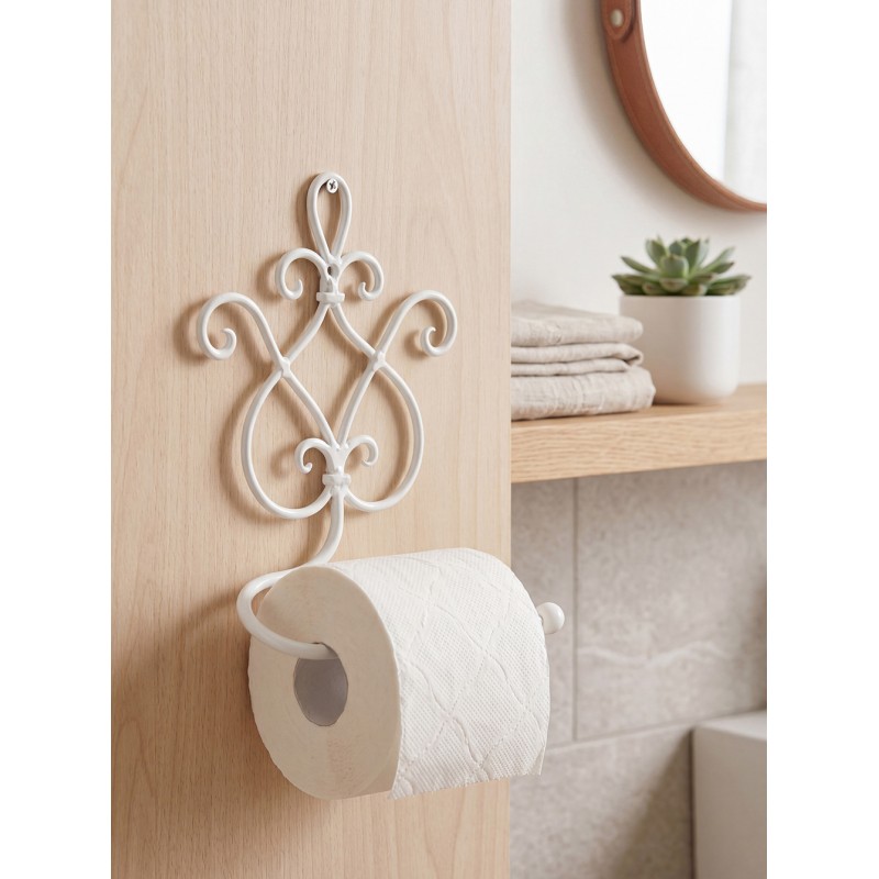 Clayre & Eef Porte-rouleau de papier toilette 17x7x22 cm Blanc Fer