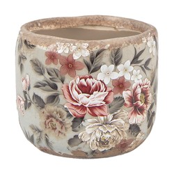 Clayre & Eef Bloempot Ø 8x7 cm Grijs Keramiek Bloemen