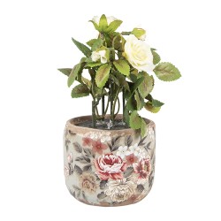 Clayre & Eef Bloempot Ø 8x7 cm Grijs Keramiek Bloemen