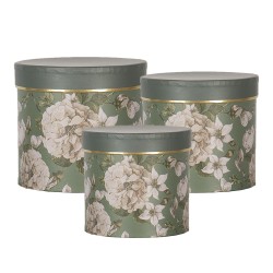 Clayre & Eef Scatola del cappello set di 3 Ø 20x17 / Ø 17x15 / Ø 14x13 cm Verde Cartone Fiori