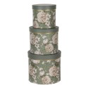 Clayre & Eef Hoedendoos Set van 3 Ø 20x17 / Ø 17x15 / Ø 14x13 cm Groen Karton Bloemen
