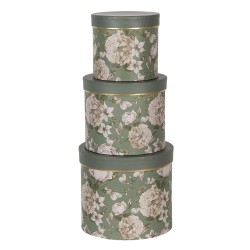 Clayre & Eef Boîte à chapeaux de 3 pièces Ø 20x17 / Ø 17x15 / Ø 14x13 cm Vert Carton Fleurs