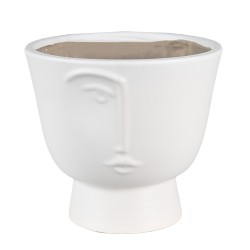 Clayre & Eef Fioriera Ø 17x15 cm Bianco Ceramica Faccia