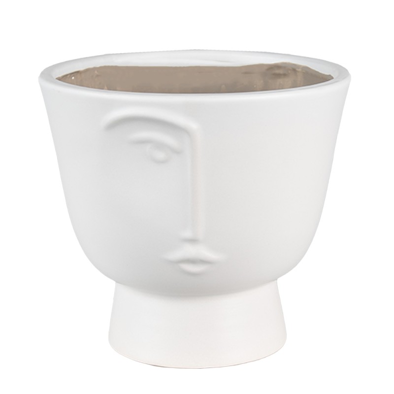 Clayre & Eef Bloempot Ø 17x15 cm Wit Keramiek Gezicht
