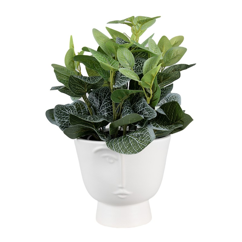 Clayre & Eef Bloempot Ø 17x15 cm Wit Keramiek Gezicht