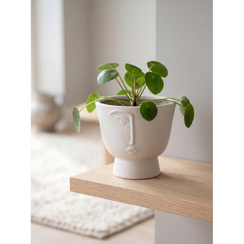 Clayre & Eef Bloempot Ø 17x15 cm Wit Keramiek Gezicht