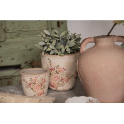 Clayre & Eef Bloempot Ø 11x10 cm Roze Beige Keramiek Bloemen