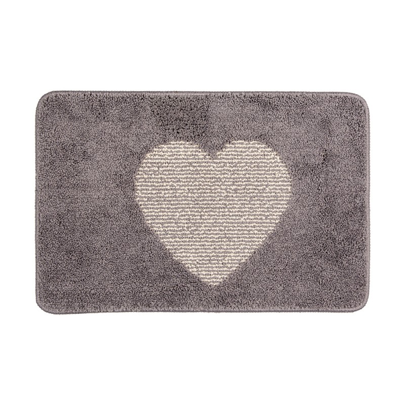 Clayre & Eef Bath Mat 58x38x1 cm Grey Polyester Heart