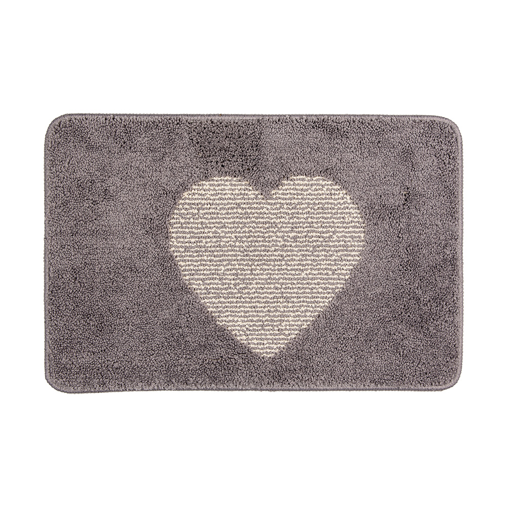 Clayre & Eef Badmat 58x38x1 cm Grijs Polyester Hart afbeelding