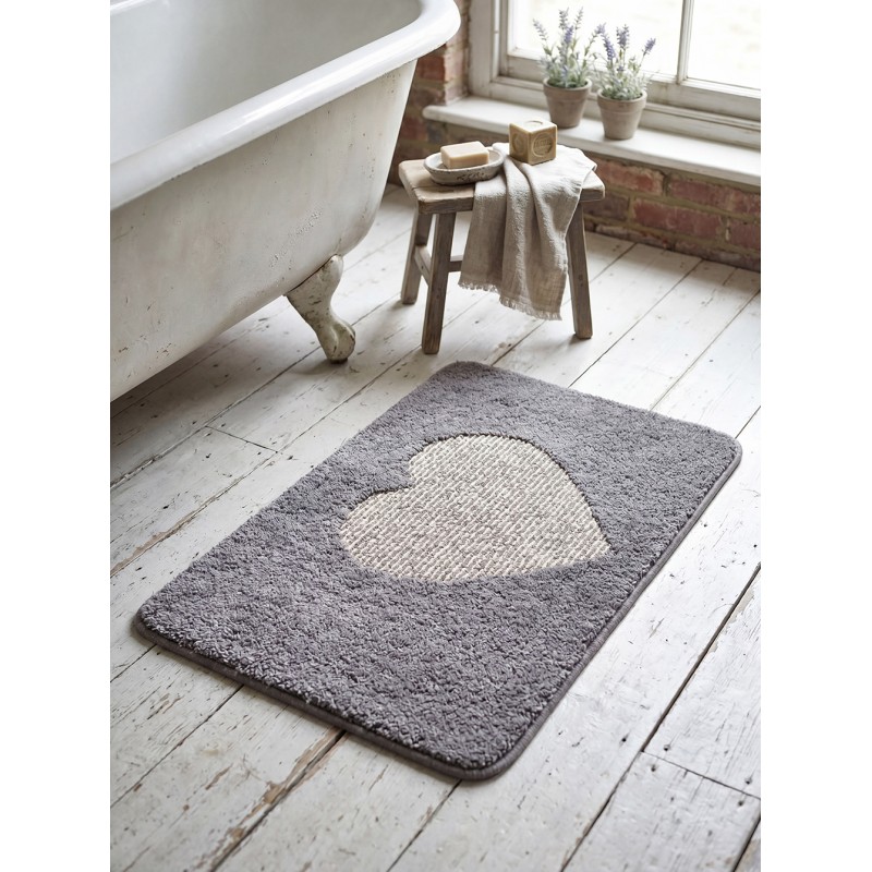 Clayre & Eef Bath Mat 58x38x1 cm Grey Polyester Heart