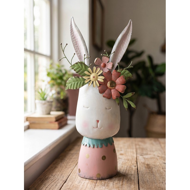 Clayre & Eef Bloempot Konijn 62 cm Wit Metaal