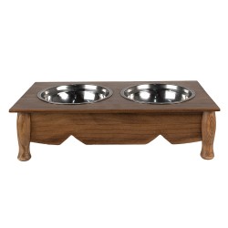 Clayre & Eef Cane da mangiatoia 2x500 ml Marrone Legno