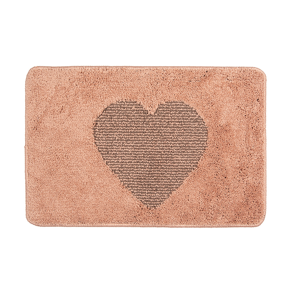 Clayre & Eef Badmat 58x38x1 cm Roze Polyester Hart afbeelding