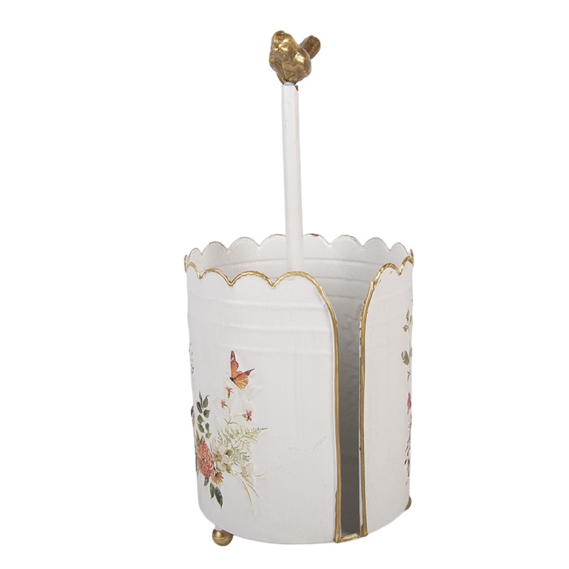 Clayre & Eef Kitchen Roll Holder Ø 14x30 cm White Metal