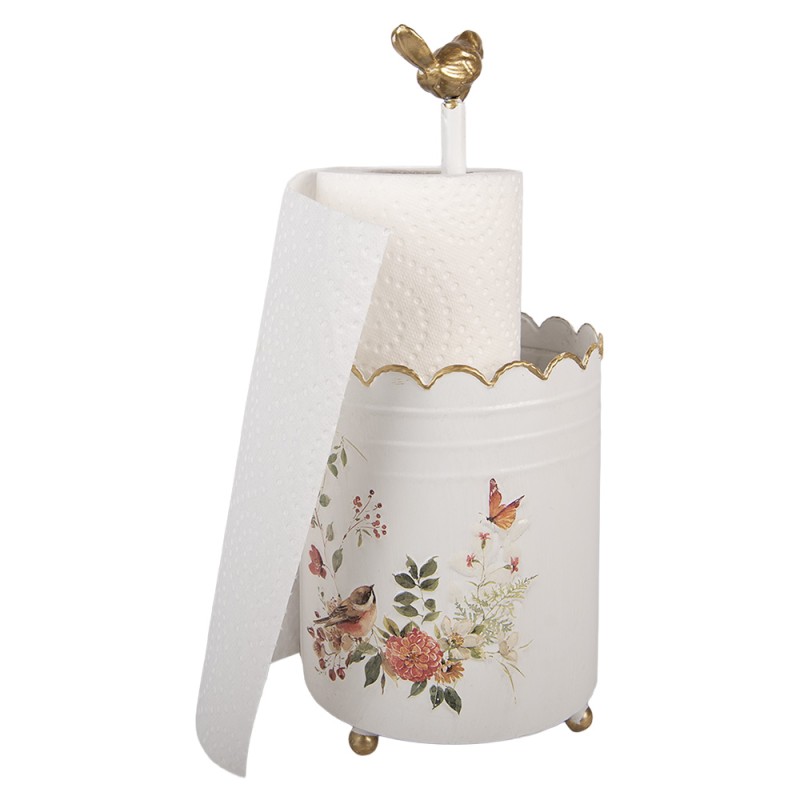 Clayre & Eef Kitchen Roll Holder Ø 14x30 cm White Metal