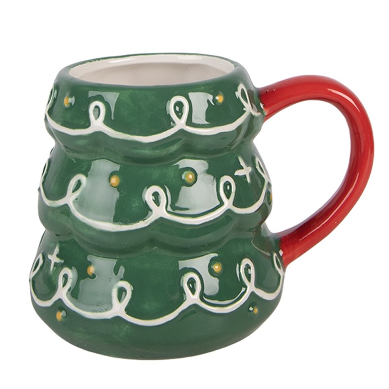 Clayre & Eef Tazza Albero di Natale 350 ml Verde Ceramica