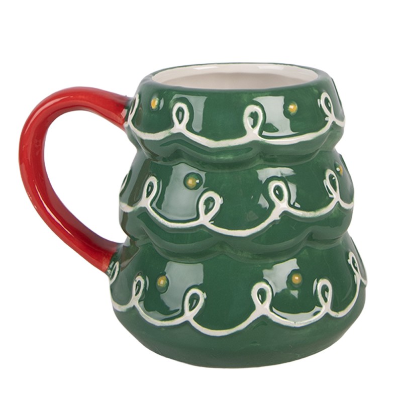 Clayre & Eef Tazza Albero di Natale 350 ml Verde Ceramica
