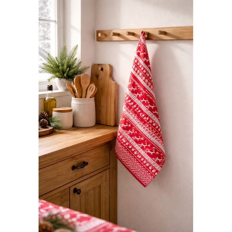 Clayre & Eef Asciugamani da cucina 50x85 cm Rosso Cotone