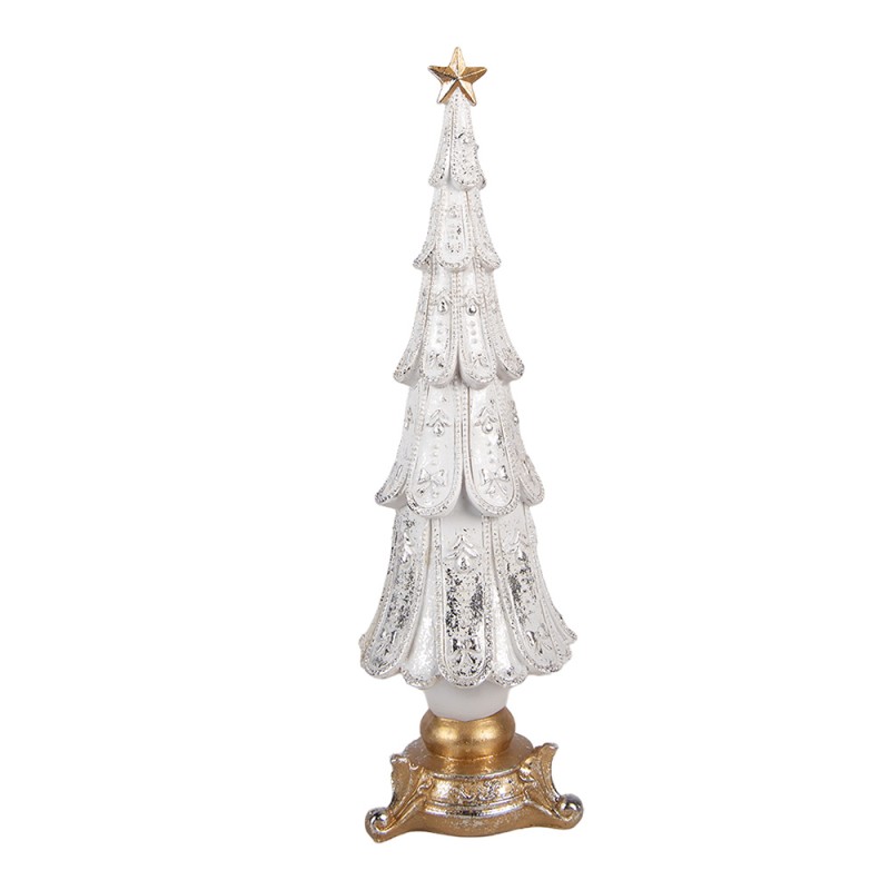 Clayre & Eef Statuetta decorativa di Natale Albero di Natale Ø 9x30 cm Bianco Plastica