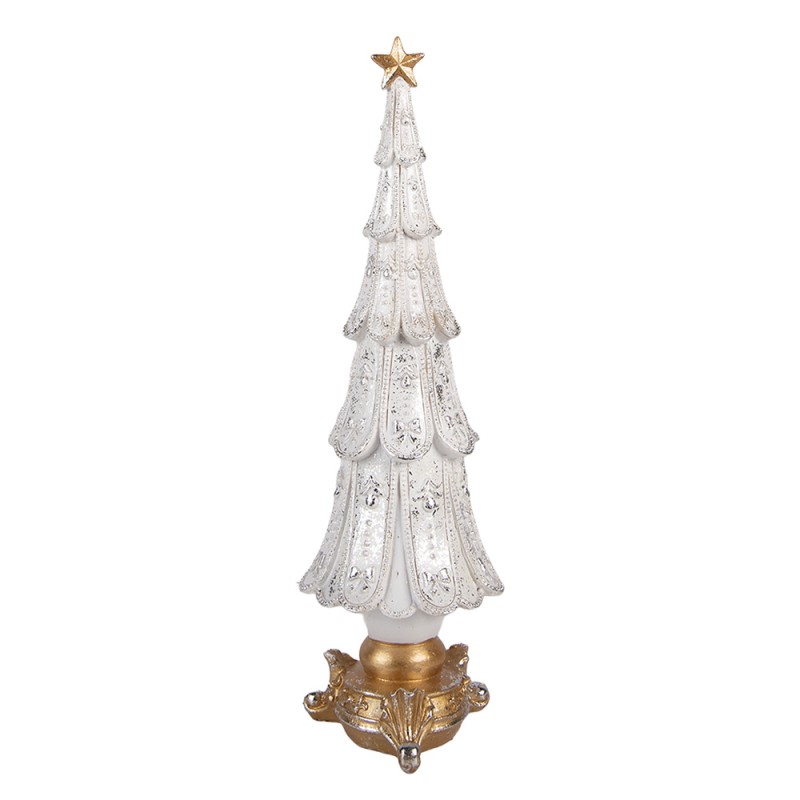 Clayre & Eef Statuetta decorativa di Natale Albero di Natale Ø 9x30 cm Bianco Plastica