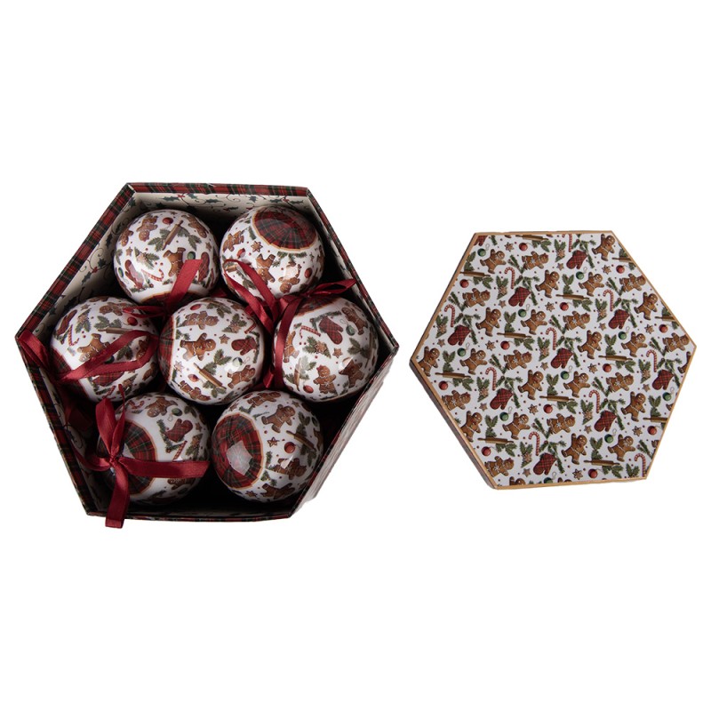 Clayre & Eef Christmas Bauble Set of 14 8x8x8 cm White Plastic