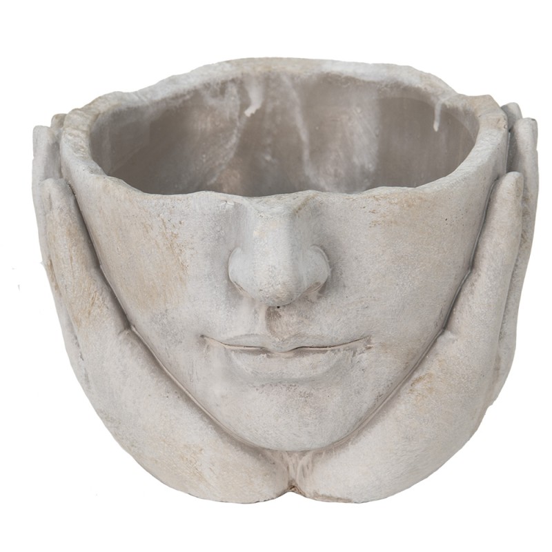 Clayre & Eef Blumentopf Kopf Ø 11x11 cm Beige Stein