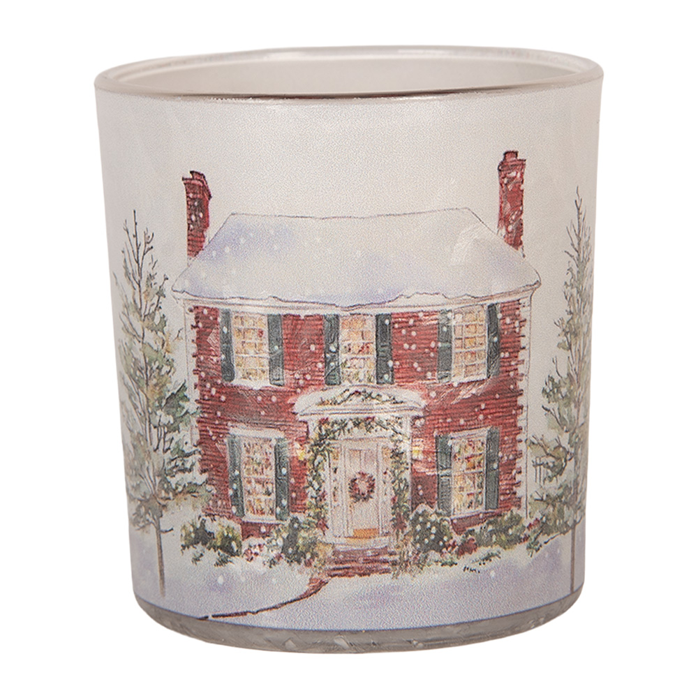 Clayre & Eef Waxinelichthouder Ø 7x8 cm Wit Glas Kerst