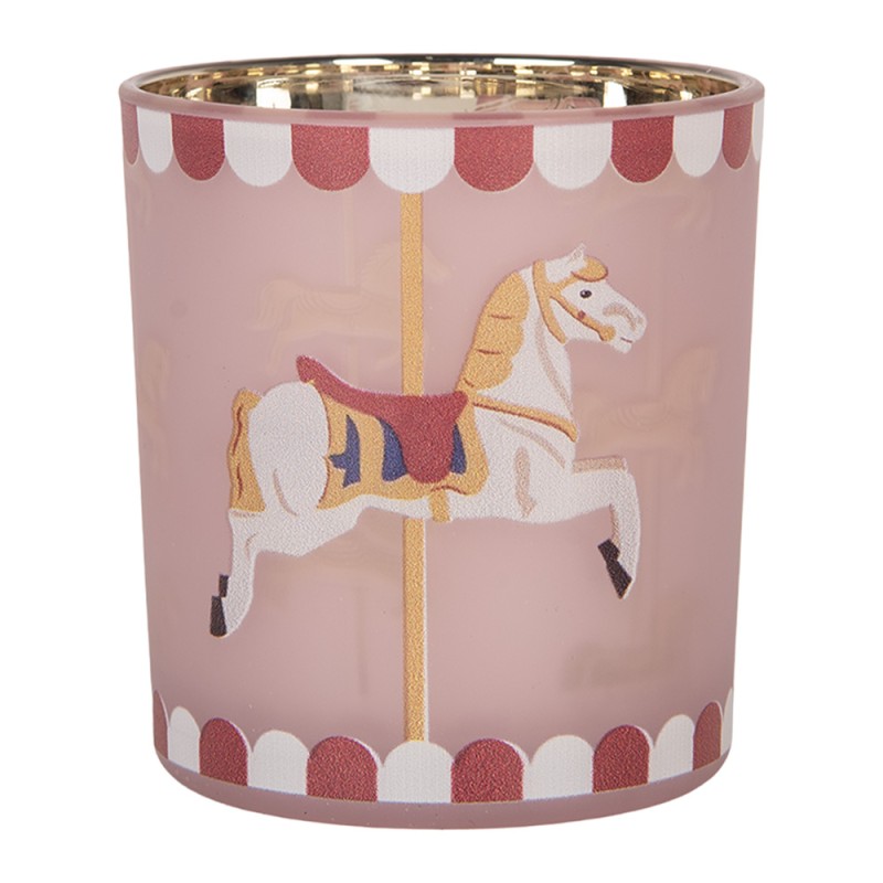 Clayre & Eef Waxinelichthouder Ø 7x8 cm Roze Glas