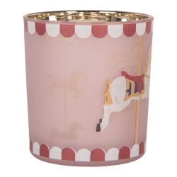 Clayre & Eef Tealight Holder Ø 7x8 cm Pink Glass