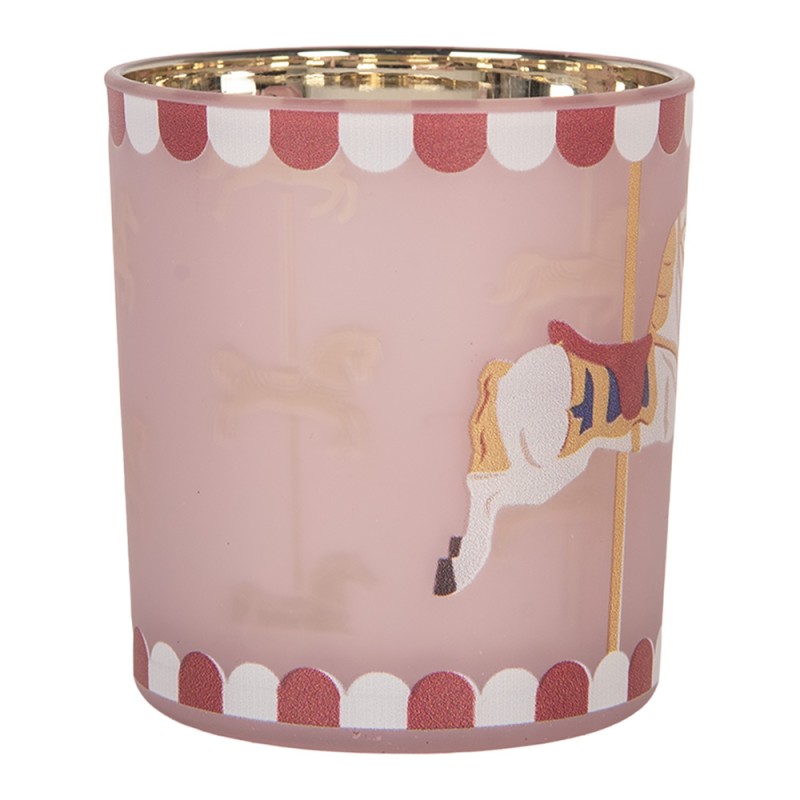 Clayre & Eef Waxinelichthouder Ø 7x8 cm Roze Glas