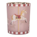 Clayre & Eef Porte-bougie Ø 10x13 cm Rose Verre Cheval