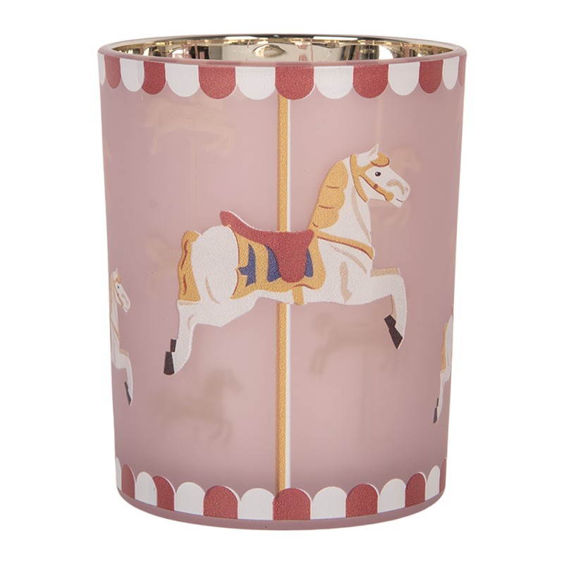 Clayre & Eef Porte-bougie Ø 10x13 cm Rose Verre Cheval
