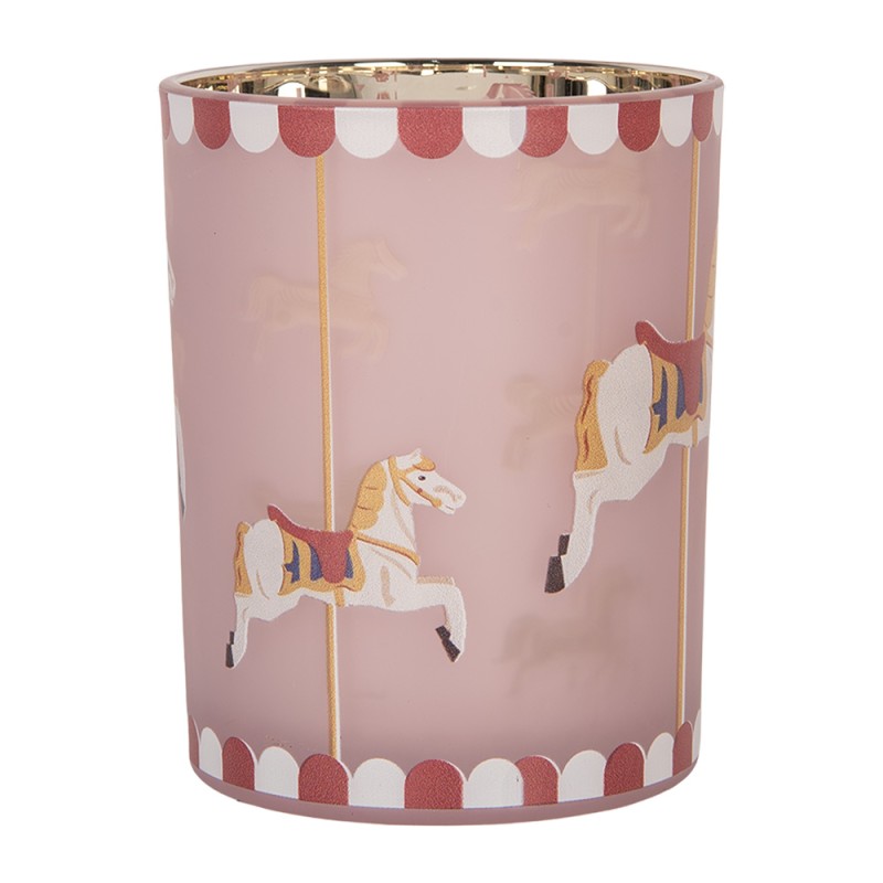 Clayre & Eef Porte-bougie Ø 10x13 cm Rose Verre Cheval